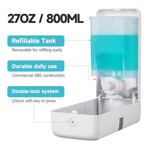 AIKE Wall Mount Liquid Soap Dispenser, 27oz Large Capacity with Extended Pump for Commercial Bathrooms,AK1008(White) - color: White