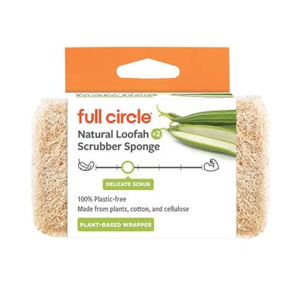 Full Circle 100% Plant-Based Loofah Sponges – Pack of 2 – Plastic-Free, Natural Sponge, No Microplastics, Safe for Nonstick Cookware - size: Loofah Scrubber Sponge 2pk