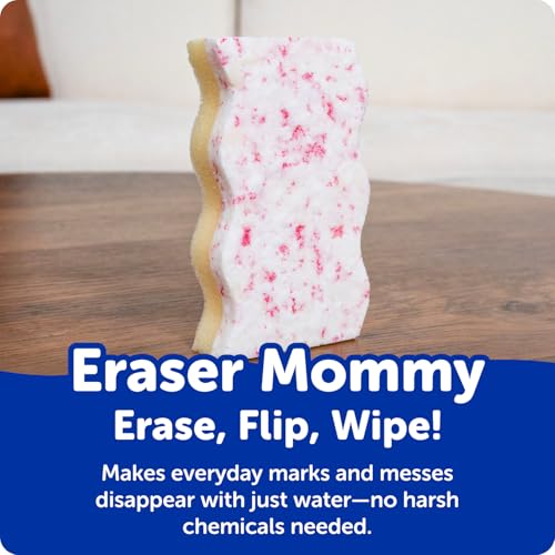 Scrub Daddy Eraser Mommy Sponges 45x - Water-Activated Cleaning Sponge with FlexTexture Scrubbing Gems - 3-in-1 Erase, Scrub, Wipe Tool for Walls, Doors, Baseboards, Hard Surfaces (6 Count)
