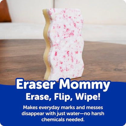 Scrub Daddy Eraser Mommy Sponges 45x - Water-Activated Cleaning Sponge with FlexTexture Scrubbing Gems - 3-in-1 Erase, Scrub, Wipe Tool for Walls, Doors, Baseboards, Hard Surfaces (6 Count)