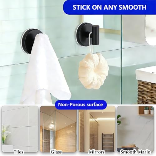 Black Suction Cup Hooks Towel Shower Home No Loofah Wall Drill So Storage Wash Cloth Strong Holder for Shower Bathroom Window Wreath, 4 Pack - color: Black
