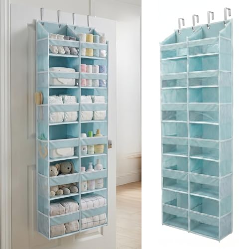 HOMELUX THEORY UPGRADED 6 Tiers Over The Door Organizer Hanging - 100D EXTRA THICK & 50lbs HUGE CAPACITY, 12 Side Mesh Pockets Over The Door Shoe Organizer, Hanging Closet Organizer (Baby Blue, XL) - color: 5. Baby Blue, size: XL 1 set