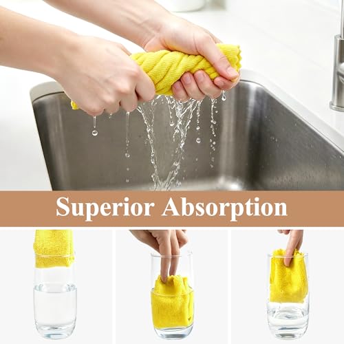 30 Pack Microfiber Cleaning Cloths, Dish Towels for Kitchen, Cleaning Rags for Car, Window, Bathroom, Household, Ultra Absorbent Cleaning Supplies Lint Free Streak Free, Reusable & Washable (Yellow) - color: Yellow