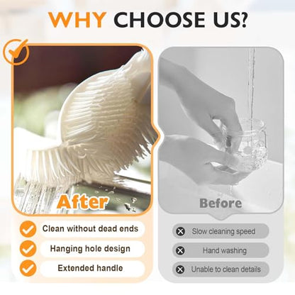 12.4" Silicone Bottle Brush, 3-in-1 Ergonomic Long Handled Cleaning Cup Brush,Water Bottle Cleaner,Deep Cleaning for Baby Bottles,Glassware, Narrow Neck Containers (White) - color: White