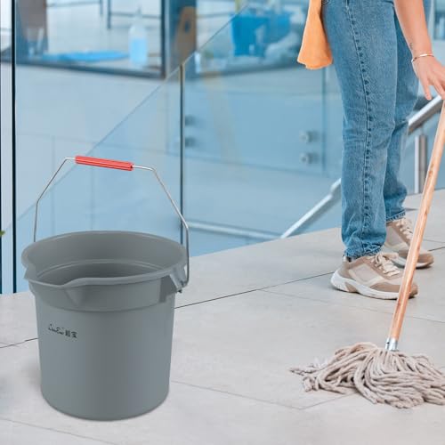 3.5 Gallon Commercial Cleaning Plastic Buckets with Handles, 4-Pack | Gray Industrial Round Utility Pail, Heavy-duty, Construction for Professional/Janitorial Cleaners