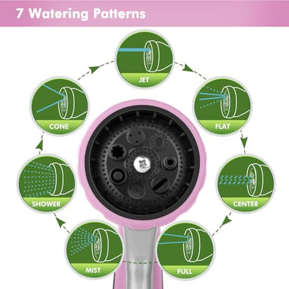 RESTMO Metal Watering Wand, Heavy Duty Garden Hose Wand with 180° Swivel Ratcheting Head, 16'' Hose Nozzle Sprayer with 7 Spray Patterns and Flow Control, for Water Hanging Baskets and Shrubs, Pink - color: Pink
