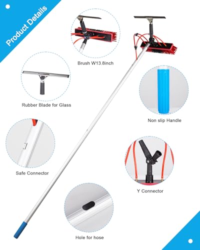 16.5ft Solar Panel Cleaning Brush & Squeegee, 2 Dusting Brush, Lightweight & Extendable Poles, Water Fed Poles Kit, Upgrade Window Washing Equipment - size: 16.5ft