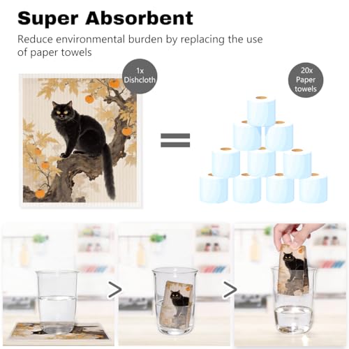 5 Pcs Cute Kitten & Flower Swedish Dishcloths, Cat Themed Swedish Dishcloth, Artistic Dish Cloths for Drying Dishes, Reusable Cleaning Cloths, Housewarming Gifts for Women 1 - color: Lm 04244