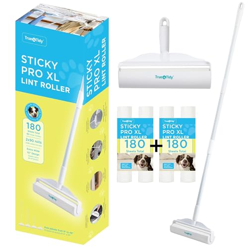 True & Tidy StickyPro XL Lint Roller Value Set with 2 Lint Roller Refills, Heavy-Duty Durable, Adjustable Handle Works Great on Pet Hair, Clothing, Furniture and More, 360 Sheets Total, Refillable - size: Lint Roller with 4 Refills