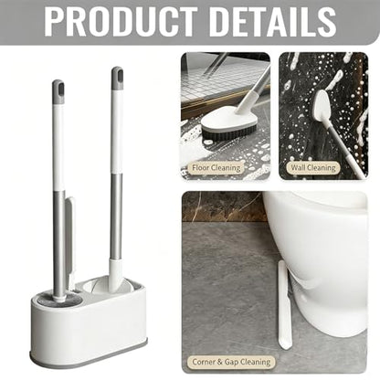 Basaza Toilet Bowl Brush and Holder, 3-in-1 Toilet Brush and Holder Set, Toilet Scrubber for Bathroom, White Hidden Toilet Cleaner Brushes, Floor-Standing or Wall-Mounted - color: #B 3 in 1 Toilet Brush Set
