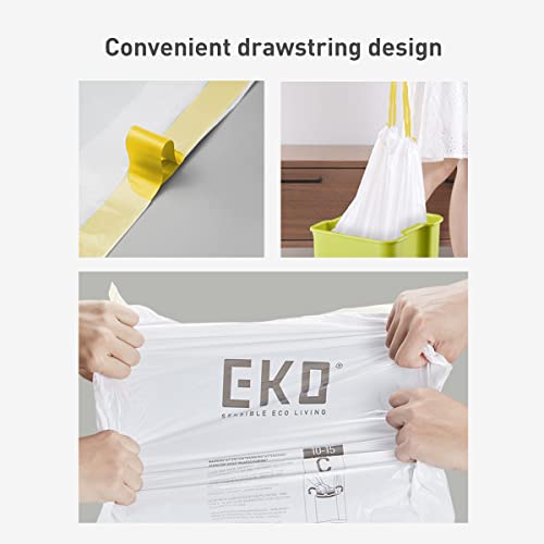 EKO 21 Gallon / 50-90 Liter, 60 Count Drawstring Trash Bags, Extra-Strong Unscented Garbage Bags, Easy-Dispense Roll for Kitchen & Household Use, Code G, White - size: 60 Count (Pack of 1), style: 21 Gallon Bags/Code G
