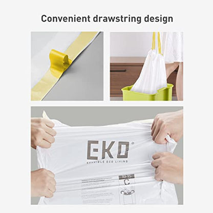 EKO 21 Gallon / 50-90 Liter, 60 Count Drawstring Trash Bags, Extra-Strong Unscented Garbage Bags, Easy-Dispense Roll for Kitchen & Household Use, Code G, White - size: 60 Count (Pack of 1), style: 21 Gallon Bags/Code G