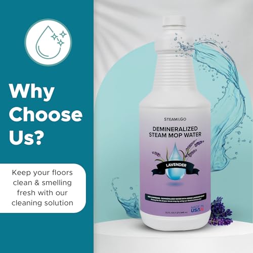 Steam & Go Demineralized Water for Steam Mop – Lavender Scent, 32 oz (Pack of 12)| Scented Floor Cleaner Solution, Ready-to-Use, Compatible with Any Steam Cleaner - size: 32 Fl Oz (Pack of 12)