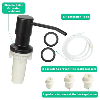 Soap Dispenser for Kitchen Sink, Built in Sink Soap Dispenser, Countertop Soap Dispenser Pump with 47" Extension Tube kit, No Need to Fill Little Bottle Again, Black - color: Black