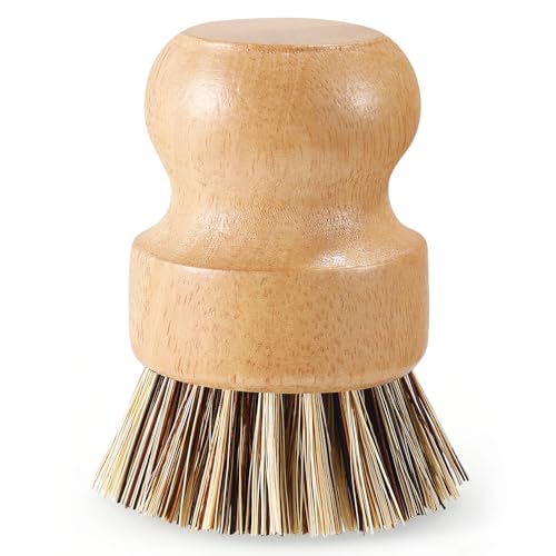 Wooden Dish Brush with Metal Stand Handheld Bamboo Wok Brush Scrubber for Dishes Pans Pots Fruit and Veggie Washing(1,Beige Brown) - color: Beige Brown