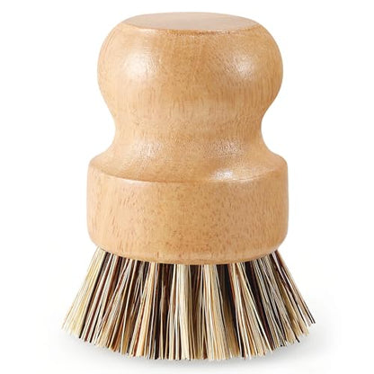Wooden Dish Brush with Metal Stand Handheld Bamboo Wok Brush Scrubber for Dishes Pans Pots Fruit and Veggie Washing(1,Beige Brown) - color: Beige Brown