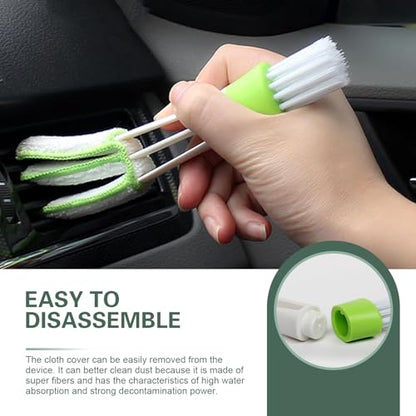 3PCS Mini Duster for Car Air Vent, Dual-Ended Soft Microfiber Washable Reusable Brush Heads, Cleaning Tool for Blinds, Keyboards, Air Conditioning Vents, and Fans (Green)