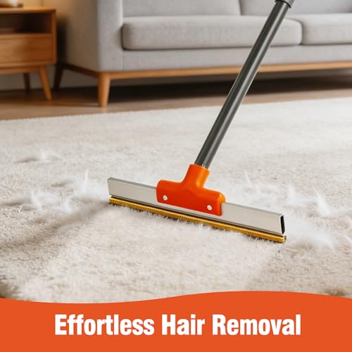 CLEANHOME Extendable Pet Hair Remover - Carpet Rake for Dog Cat Fur | Extendable handle-no bending. Stiff bristles lift embedded pet hair, lint from carpets, rugs, couches, furniture.
