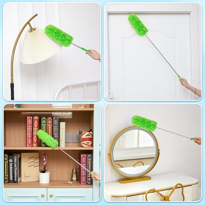 Tanlade 12 Pcs Microfiber Feather Duster for Cleaning 13-31 Inch Extendable Cobweb Dusters Ceiling Fan Duster Washable Bendable Tool for Office Car Window Furniture (Green) - color: Green