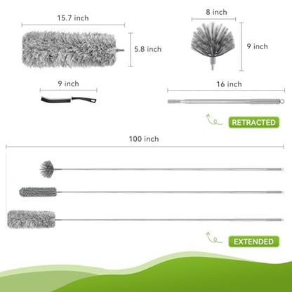 7-Piece Microfiber Feather Duster Set with Extension Pole (16.1" to 100"), Extendable Cobweb & Ceiling Fan Duster for Cleaning Cobweb, Ceiling Fan, Blind, Furniture - color: 7-piece Set