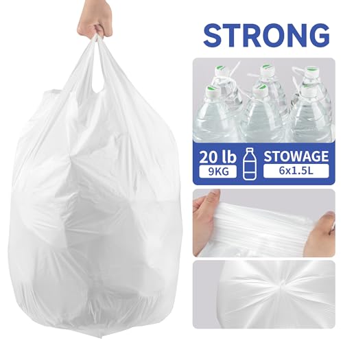 Small Trash Bags with Handles - Ocean Plastic Upcycling - Plastic Garbage Bags, Can Bin & Waste Basket Liner for Kitchen, Bathroom, Office and Pets, 13 Gallon 20 Count White - color: 13Gal White, size: 1 ROLL