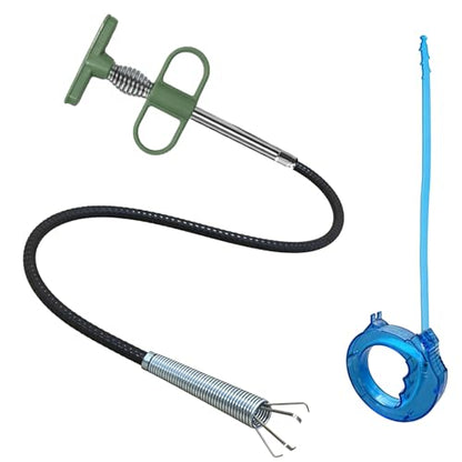 2-in-1 Drain Cleaning Tool Kit, 35" Flexible Plumbing Snake Grabber Tool with Strong 4-Claw & Drain Weasel Hair Remover