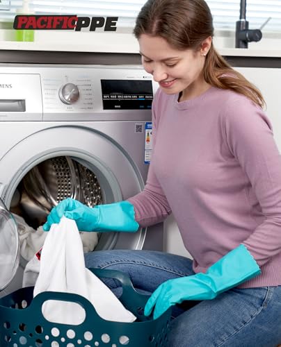 PACIFIC PPE Cleaning Gloves with Latex free, Dishwashing Kitchen Gloves with Cotton Flocked Liner, Reusable, Non-Slip, Water Resistant Household Gloves, Green, Medium - color: Green, size: Medium (Pack of 1)