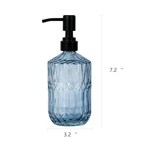 18oz Blue Glass Soap Dispenser, Refillable Kitchen, Bathroom Thick Glass Soap Dispenser with Black Rustproof Pump for Dishwashing Liquid, Hand Soap, Lotion, Body Wash (Blue-Black Pump) - color: Blue-black Pump