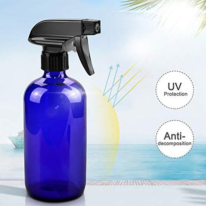 Worldgsb Glass Spray Bottles, 16oz Blue Glass Spray Bottles with Labels & Adjustable Nozzle, Reusable Containers for Cleaning, BBQ, Food, Plants, Alcohol, Essential Oils(3 Pack) - color: Blue, style: 3 Pack