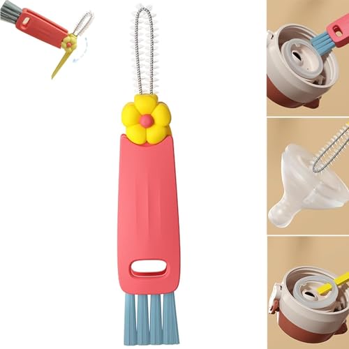3 in 1 Cup Lid Cleaning Brush, 2025 Multifunctional Crevice Cleaning Brush for Bottle Gap Tight Spaces Cup, Cup Lid Gap Cleaning Brushes Set for All Kinds of Cups and Bottles (Orange) - color: Orange