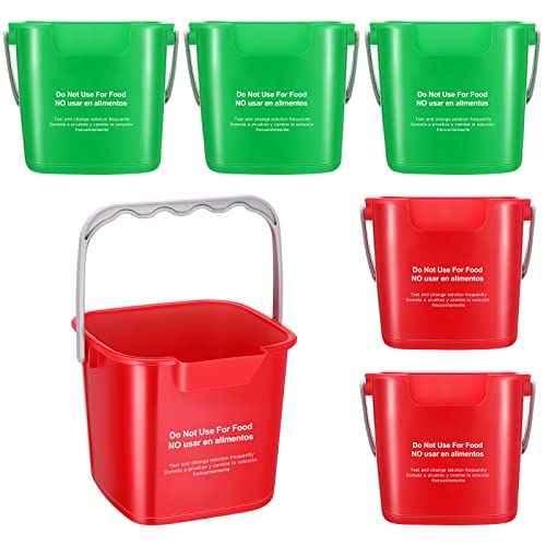 Roshtia 6 Pcs 3 Quart Cleaning Bucket Small Sanitizing Square Bucket Detergent Pail for Home Commercial Restaurant Kitchen Office School(Green, Red) - color: Green, Red