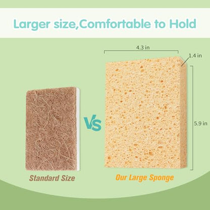 Extra Large Dish Sponges Kitchen for Cleaning, Natural Cellulose Sponges Reusable and Biodegradable, Non Scratch Sponge for Cleaning Household Use (2-Pack) - color: Yellow / White