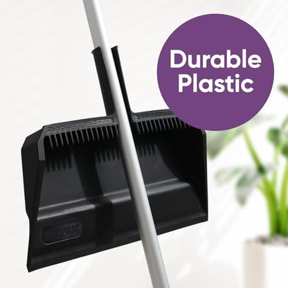 Superio 2-Pack Wide Plastic Dustpan with Comb - 16" Wide, Rubber Lip, Broom Handle Clip, Black - color: Black, size: 2 Pack