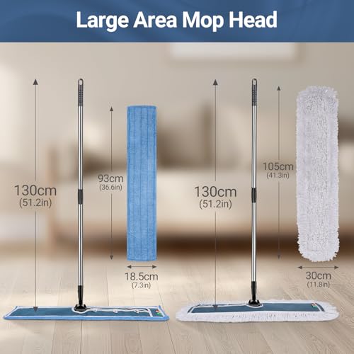 MASTERTOP Industrial Mop, Extra Large Floor Mop with Microfiber & Cotton Pad, Heavy Duty Flat Mops Commercial Dust Mop for Cleaning Office Garage Mall Hotel Home Floors - color: B-blue(42"*12")