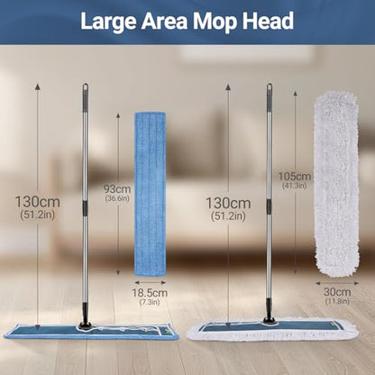 MASTERTOP Industrial Mop, Extra Large Floor Mop with Microfiber & Cotton Pad, Heavy Duty Flat Mops Commercial Dust Mop for Cleaning Office Garage Mall Hotel Home Floors - color: B-blue(42"*12")