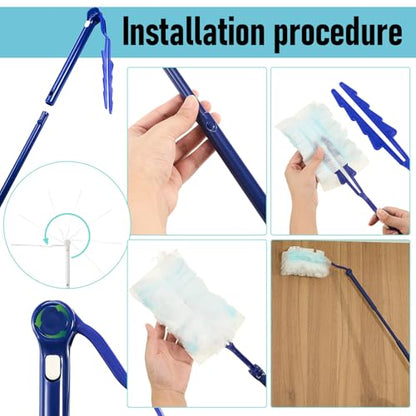 Colingmill 4 Pcs 3 ft Replacement Handles Compatible with Duster Refills, Extendable Long Extended Handle Only, Adjustable Length for Ceiling Fans, Blinds, Shelves, Windows (Blue) - color: Blue