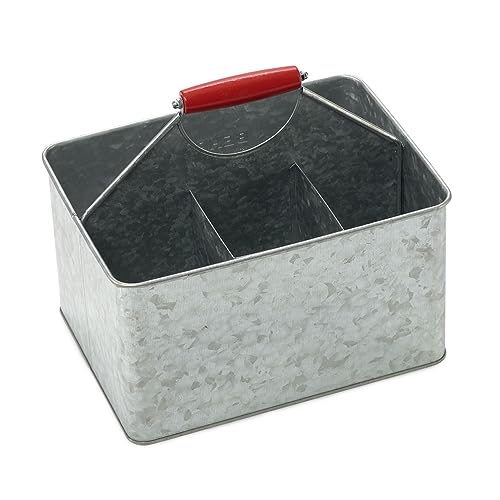 Rectangular Patitioned Cleaning Cadding – Galvanized with red Handle