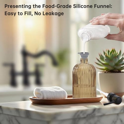 16 OZ Amber Glass Soap Dispenser, Amber Stripe Bathroom Hand Soap Dispensers with Stainless Steel Bronze Pump,Brown Glass Kitchen Hand Soap Dispenser with Oil Rubbed Bronze Pump,2 Packs - color: Oil Rubbed Bronze+amber, size: 2-Pack