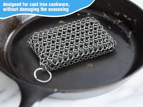 Herda Chain Mail Cast Iron Cleaner Scrubber,316 Chainmail Pan Scrubber Metal Cleaning Brush, Pad, Sponge Scraper to Clean Skillet,Dutch Oven, Wok,Grill Griddle,Chain Link Scrub Brush Pot Care Kit - color: Charcoal Grey