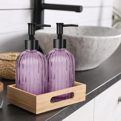 Glass Soap Dispenser with Plastic Pump, Hand Soap Dispenser for Hand Wash, Lotion Dispenser for Dishwashing Liquid, Lotion Shower Gel (Striped Purple) - color: Striped Purple