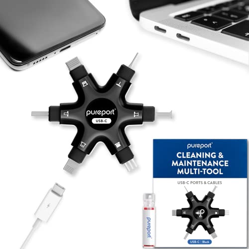 PurePort USB-C Multi-Tool Phone Cleaning Kit | Clean Repair & Restore Cell Phone Tablet & Laptop USB C Ports & Cables | Fix Unreliable & Bad Connections | Extend The Life of Your Tech Devices (Black) - color: For USB-C (Black)