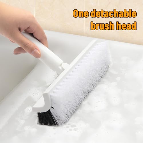 Floor Scrub Brush with Long Handle,Double-Sided V-Shaped Deck Brush,Grout Brush,Shower Floor Scrubber for Cleaning, Tile Scrub Brush with Stiff Bristles, 48"