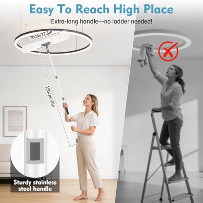 Microfiber Ceiling Fan Cleaner Duster with Extension Pole 59" | 360° Adjustable Head/ Washable/27.5 inch Wide Long Duster for Cleaning Ceiling Fan/High Ceiling/Wall/Blinds/Furniture/White