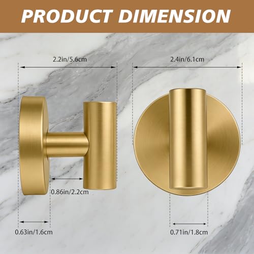 Suction Cup Hooks, Removable Shower Hooks, Brushed Gold, 2-Pack | No Wall Damage | Strong Hold on Tile, Glass & Mirrors | Kitchen & Bathroom Use | Perfect for Towels, Loofahs, Robes & Coats - style: Brushed Gold