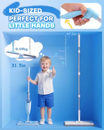 Kids Spray Mop, Blue Toddler Cleaning Set with Refillable Water Spray Tank, Lightweight Pretend Play Mop Toy for Boys Girls, Montessori Housekeeping Toy Gift - size: Blue, style: Spray Mop