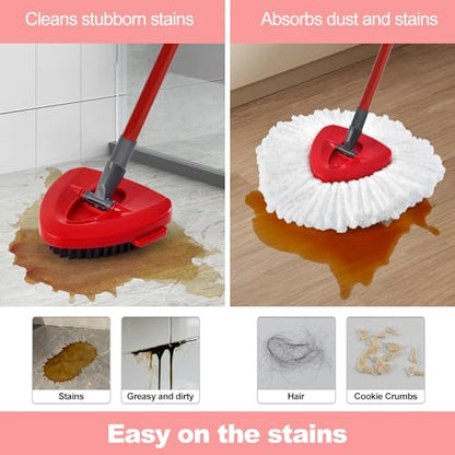 Mop Handle Mop Replace Heads and Mop Base Brush Replacement for O Cedar EasyWring 1-Tank System Include 3 Spin Mop Replacement Head, 4-Section Mop Handles, 1 Base and 1 Scrub Brush Combo - color: 3 White Mop Heads + 1 Set Mop Handle ( 1 Tank )