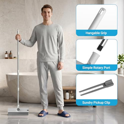 Pool Scrub Brush with 52" Pole, 3 in 1 Pool Cleaning Brush with Squeegee, Floor Scrub Brush with Long Handle, Deck Brush for Swimming Pool Tile Wall Patio Concrete White - color: White