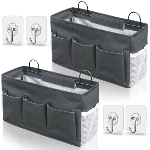 Kanrichu 2pcs 3-pockets Large Wall Hanging Organizer Bag, Linen Fabric Door Hanging Storage Baskets with Pockets, Waterproof Bin for Kitchen, Bedroom, Office, RV Camper (Black-2pcs) - color: Black-2pcs