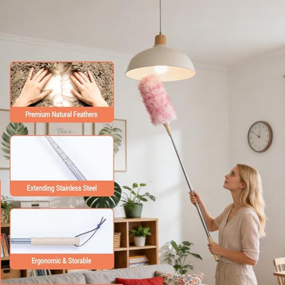 Lambswool Duster Extendable 22–55 Inch Natural Wool Duster with Flexible Head for Ceilings Furniture Blinds Electronics Washable Reusable-Red - color: Red