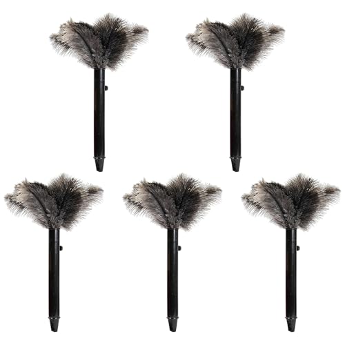 Retractable Ostrich Feather Duster for Cleaning, 15 Inch Fluffy and Natural Feather Duster with Retractable Handle， Reusable Eco-Friendly Handheld Cleaning Supplies(5PCS) - color: Model-15”-brown-5 Pieces